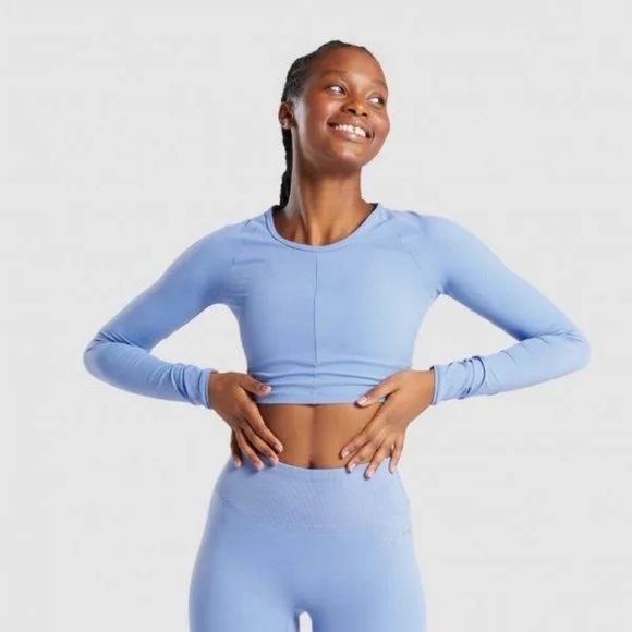 Gymshark x Whitney Simmons Long Sleeve Crop Top Intense Beautiful Blue Medium - Picture 10 of 14